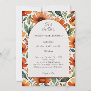 Orange Floral Wasserfarbe Save the Date Hochzeit Einladung