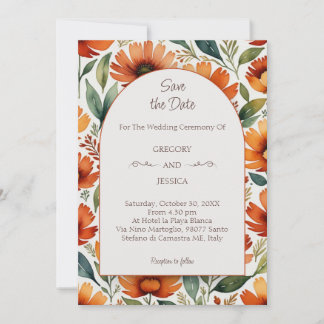 Orange Floral Wasserfarbe Save the Date Hochzeit Einladung