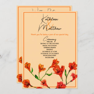 Orange Floral Watercolor Hochzeit Programm