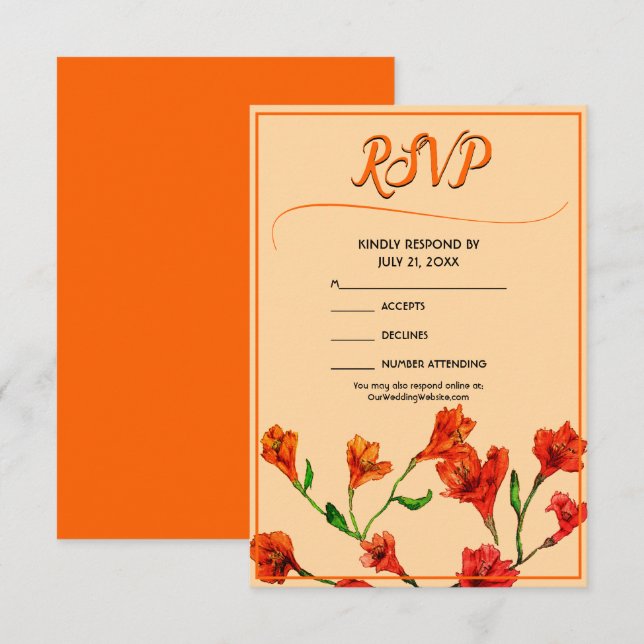 Orange Floral Watercolor Hochzeit RSVP Karte (Vorne/Hinten)