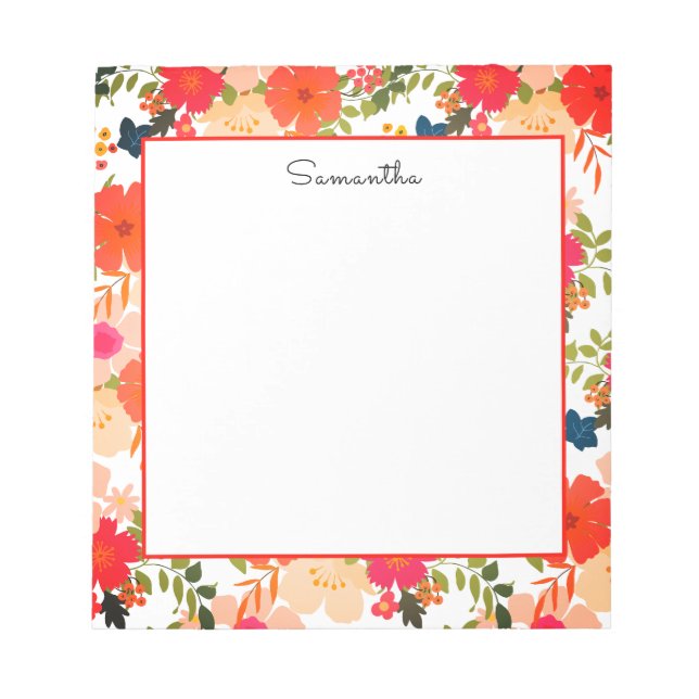Orange Floral Watercolor Name Notizblock (Vorderseite)