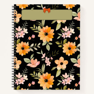Orange Floral Watercolor Notebook-Abdeckung Notizbuch