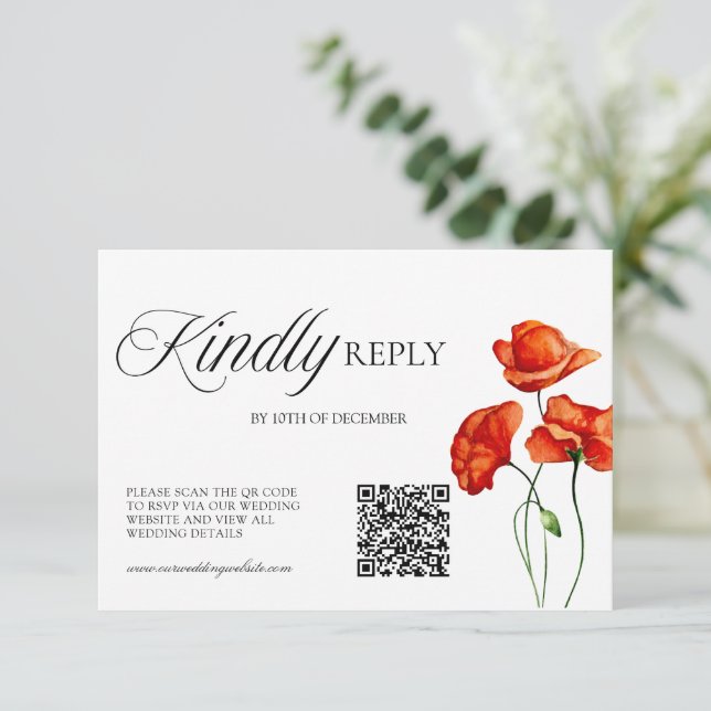 Orange Floral Watercolor Poppies  RSVP Karte (Stehend Vorderseite)