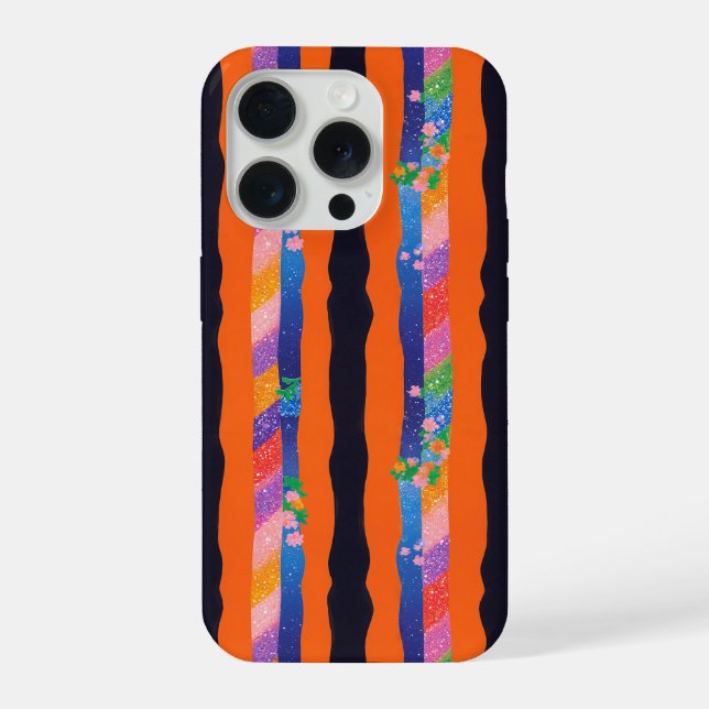 Orange Floral Wavy Stripe Pattern iPhone Hülle (Rückseite)