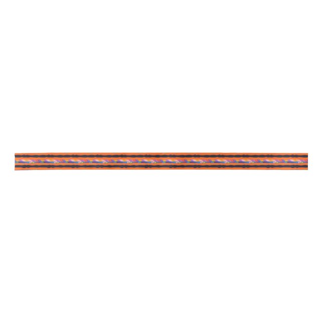 Orange Floral Wavy Stripe Pattern Satinband (Vorderseite)