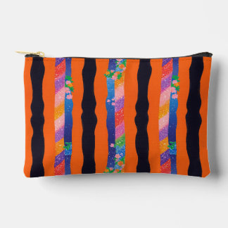 Orange Floral Wavy Stripe Pattern Zubehörtasche