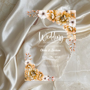 Orange Floral Wedding After Party Acryleinladungen