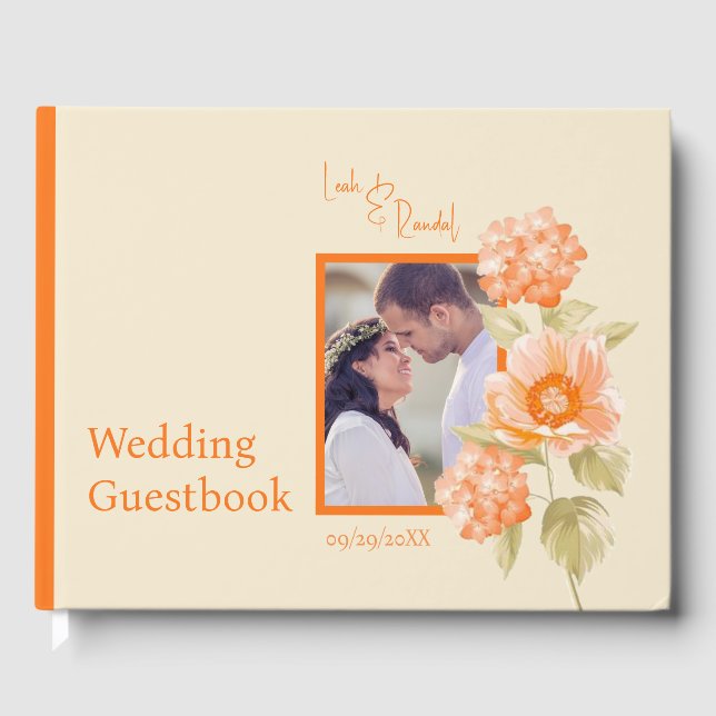 Orange Floral Wedding Guestbook Gästebuch (Vorderseite)