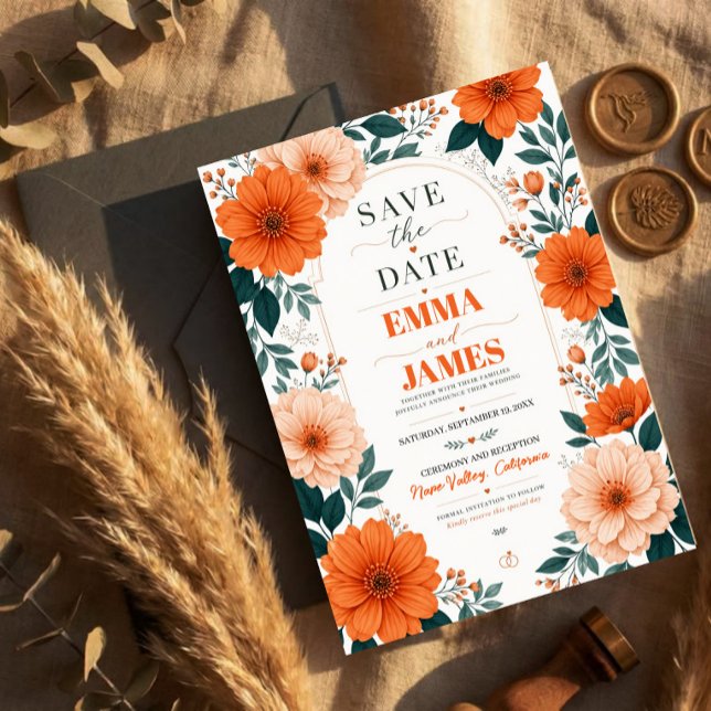Orange Floral  Wedding Invitation Acryleinladungen (Von Creator hochgeladen)
