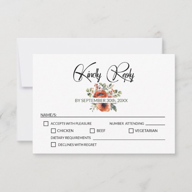 Orange Floral Wedding RSVP Karte (Vorderseite)