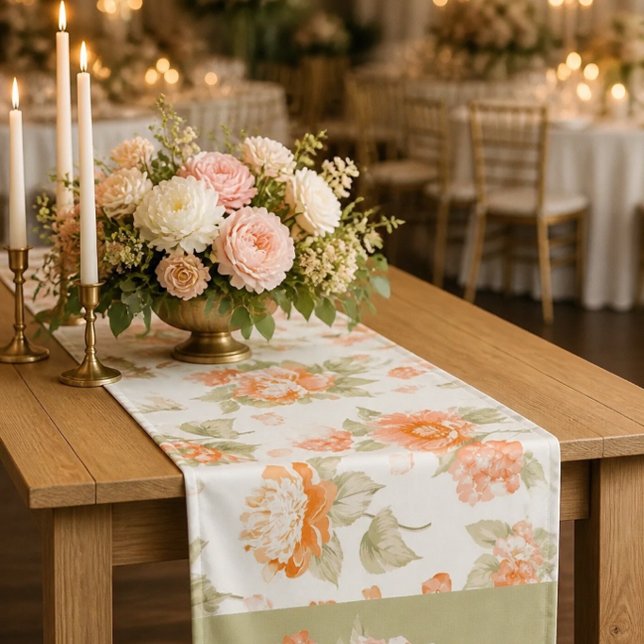 Orange Floral Wedding Table Runner Mittelgroßer Tischläufer (Von Creator hochgeladen)