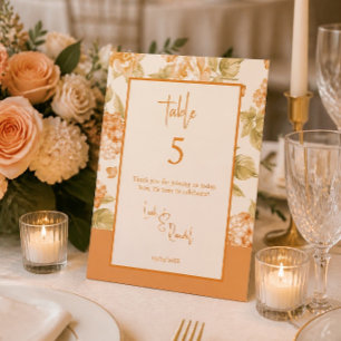 Orange Floral Wedding Tischnummer Sign Sockelschild
