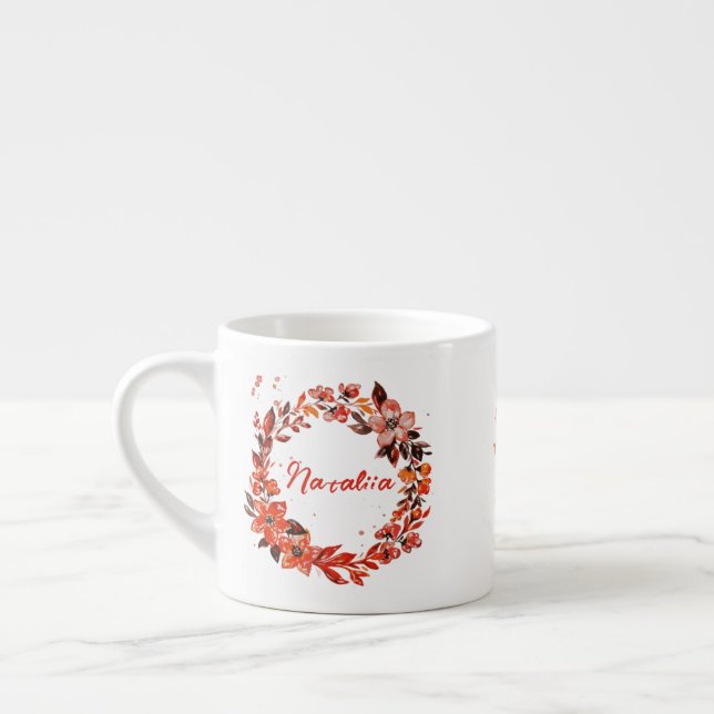 Orange Floral Wreath Individuelle Name Espressotasse (Links)