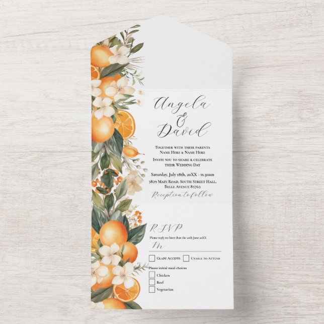 Orange Florals Frucht Wedding Einladung & UAWG (Innen Boden)