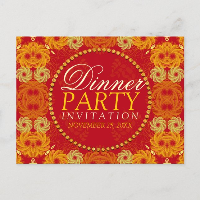 Orange Florettes Dinner Party Einladung Postkarte (Vorderseite)