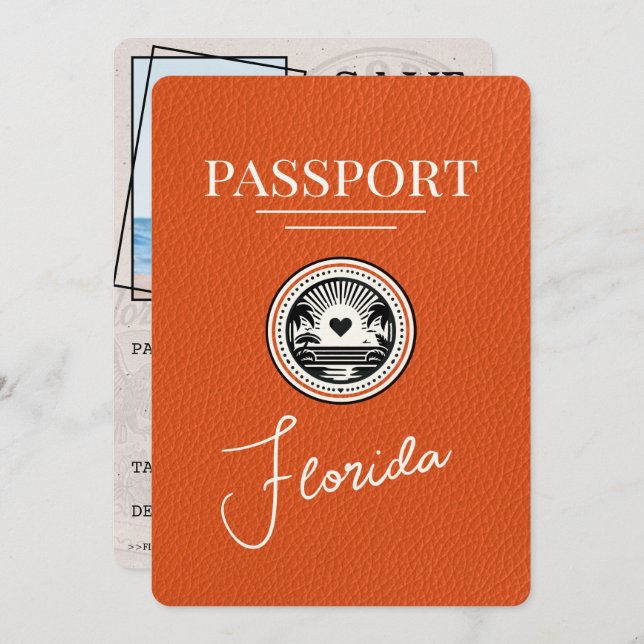 Orange Florida Passport Save the Date (Vorne/Hinten)