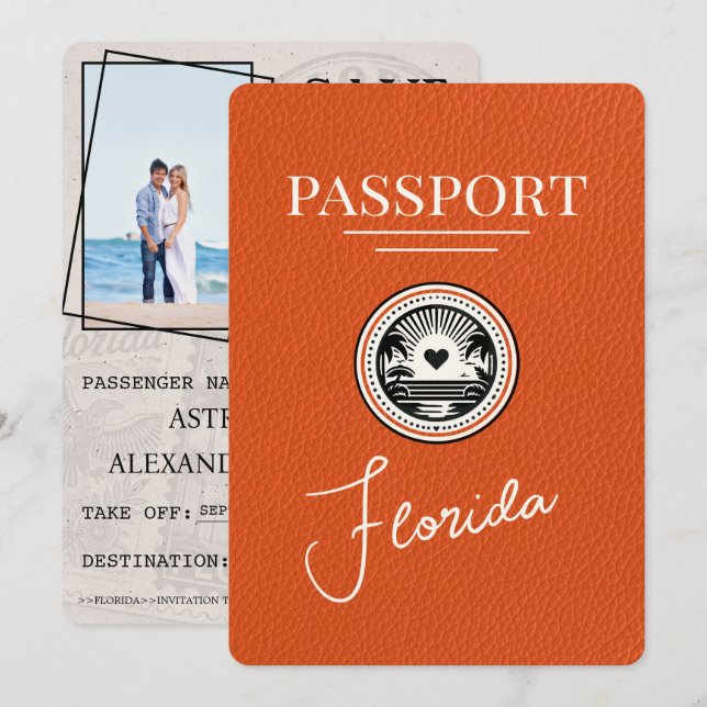 Orange Florida Reisepass Save The Date (Vorne/Hinten)