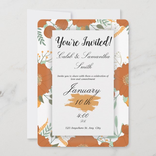 Orange Flower Wedding Invitation Einladung (Vorderseite)