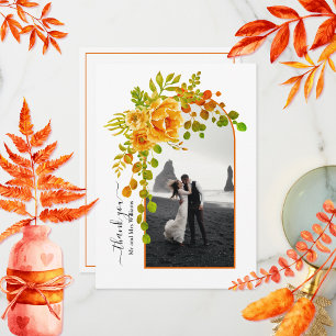 Orange flowers, arch with photo fall wedding dankeskarte