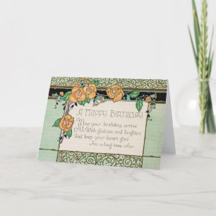 Orange Flowers Art Deco Rhyming Poem Birthday Card Karte