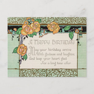 Orange Flowers Art Deco Rhyming Poem Birthday Card Postkarte