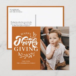 Orange Foliage Wreath Foto Happy Thanksgiving Feiertagspostkarte