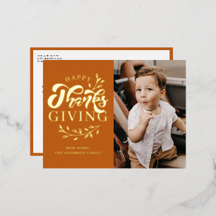 Orange Foliage Wreath Foto Happy Thanksgiving Folien Feiertagspostkarte