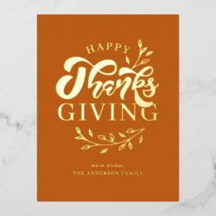 Orange Foliage Wreath Happy Thanksgiving Folien Feiertagspostkarte