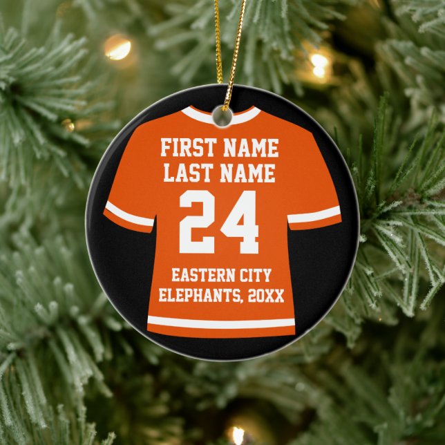 Orange Football Soccer Hockey Sports Jersey Keramik Ornament (Baum)