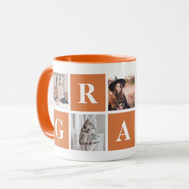 Orange Foto Collage personalisierte Fehler für Oma Tasse (Vorderseite Links)