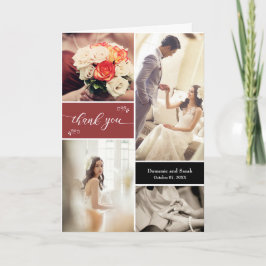 Orange Foto Collage Rustic Wedding Vielen Dank Karte