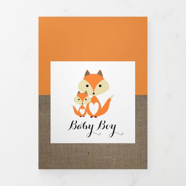 Orange Fox Burlap, 5 Foto Collage Baby Birth Dreifach Gefaltete Ankündigung (Cover)