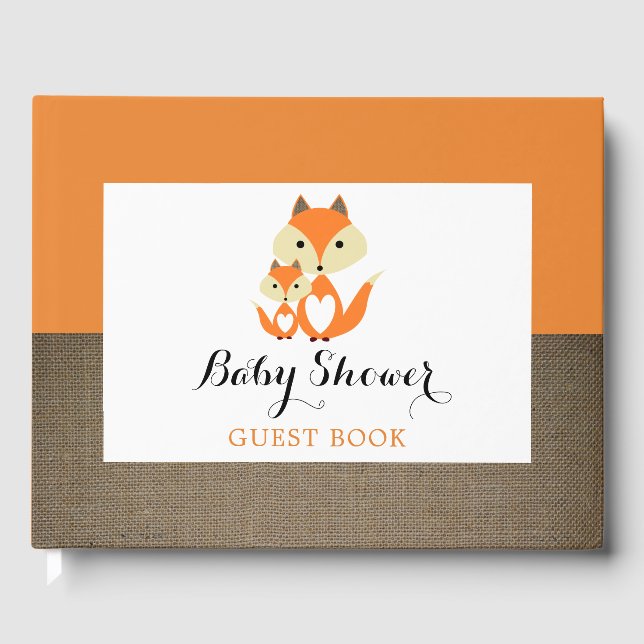 Orange Fox Burlap Baby Dusche Gästebuch (Vorderseite)
