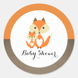 Orange Fox Burlap Baby Dusche Runder Aufkleber