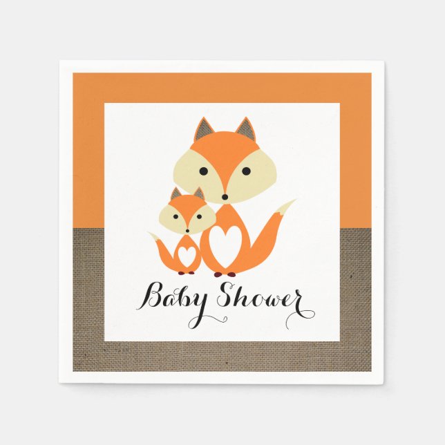 Orange Fox Burlap Baby Dusche Serviette (Vorderseite)