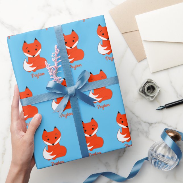Orange Fox Hinzufügen eines Namenswrapping-Papiers Geschenkpapier (Schenken)
