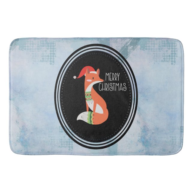 Orange Fox in Roter Weihnachtsmannmütze Frohe Weih Badematte (Vorderseite)
