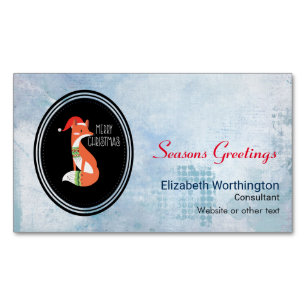 Orange Fox in Roter Weihnachtsmannmütze Frohe Weih Magnetische Visitenkarte