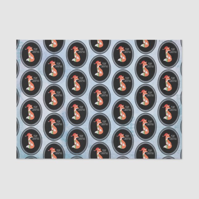 Orange Fox in Roter Weihnachtsmannmütze Frohe Weih Seidenpapier (Vorderseite)