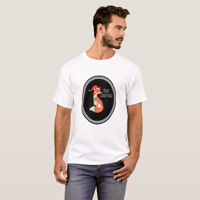 Orange Fox in Roter Weihnachtsmannmütze Frohe Weih T-Shirt (Vorne ganz)
