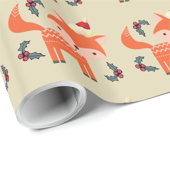 Orange Fox in Weihnachtsmannmütze Niedliche Whimsi Geschenkpapier (Rolleneckpunkt)