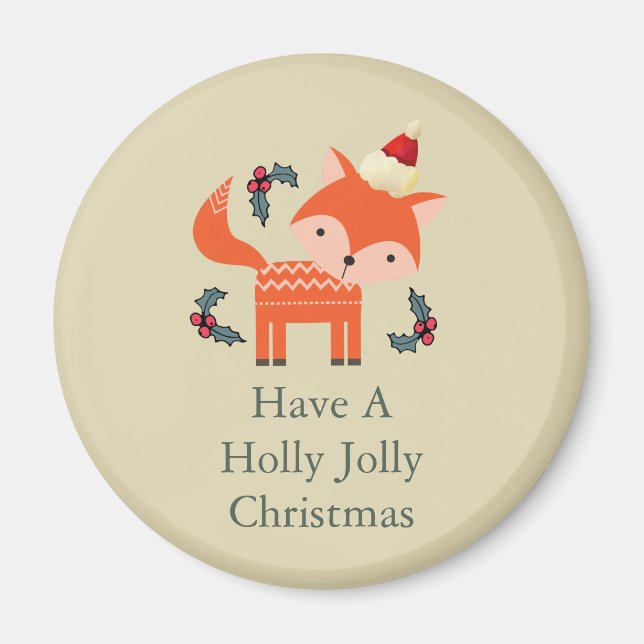 Orange Fox in Weihnachtsmannmütze Niedliche Whimsi Magnet (Vorne)