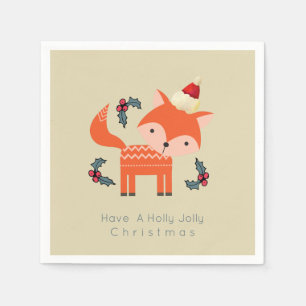 Orange Fox in Weihnachtsmannmütze Niedliche Whimsi Serviette