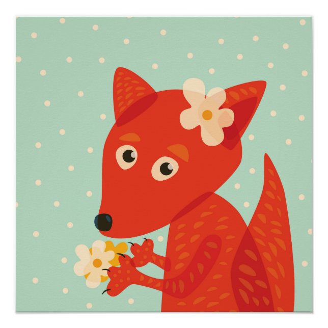 Orange Fox Kawaii Niedlich Kids Poster (Vorderseite)