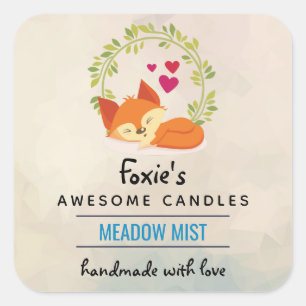 Orange Fox mit Red Hearts Soap Candle Scent Quadratischer Aufkleber