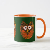 Orange Fraktal Owl Tasse