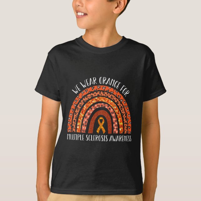 Orange Frau Rainbow Multiple Sklerose Awarenes T-Shirt (Vorderseite)