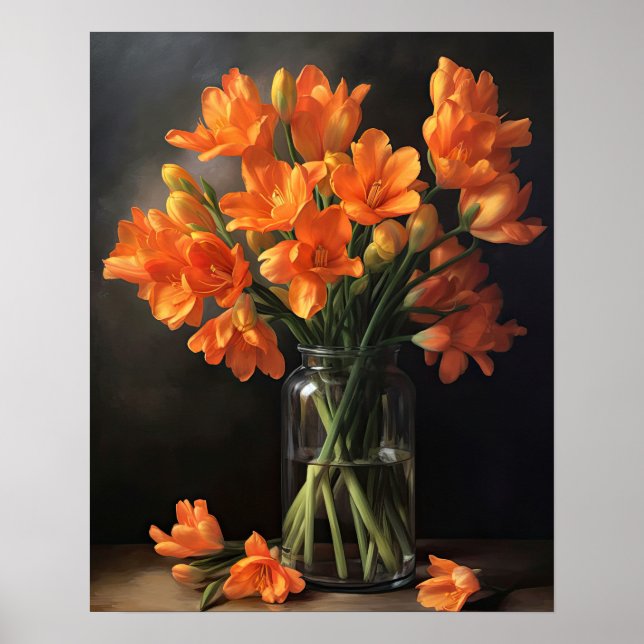 Orange Freesia Blume Art Print Poster (Vorne)
