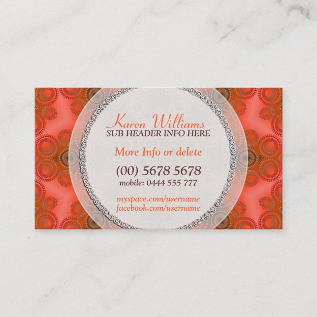 Orange Fresh Modern Tribal Muster Business Cards Visitenkarte (Vorderseite)