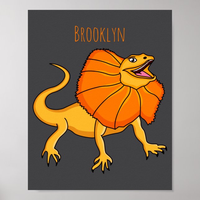 Orange Frilled Neck Lizard Cartoon Illustration Ba Poster (Vorne)
